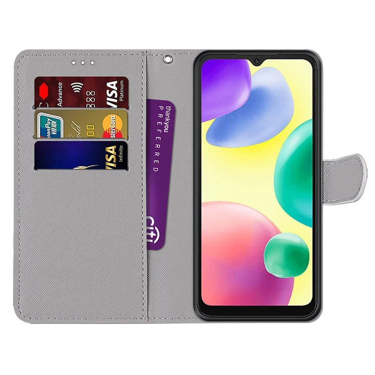 Funda de teléfono con estampado de patrón B-Style en piel sintética PU para Xiaomi Redmi 10A, soporte plegable ajustable y cartera de cuero - A34 Gatito Blanco