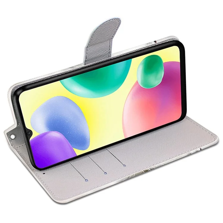 Funda de teléfono con estampado de patrón B-Style en piel sintética PU para Xiaomi Redmi 10A, soporte plegable ajustable y cartera de cuero - A34 Gatito Blanco