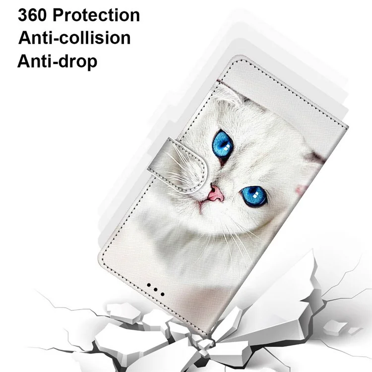 Funda de teléfono con estampado de patrón B-Style en piel sintética PU para Xiaomi Redmi 10A, soporte plegable ajustable y cartera de cuero - A34 Gatito Blanco