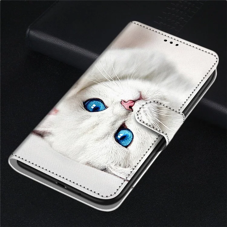 Funda de teléfono con estampado de patrón B-Style en piel sintética PU para Xiaomi Redmi 10A, soporte plegable ajustable y cartera de cuero - A34 Gatito Blanco