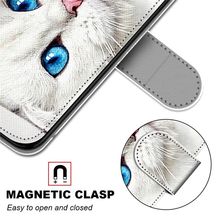 Funda de teléfono con estampado de patrón B-Style en piel sintética PU para Xiaomi Redmi 10A, soporte plegable ajustable y cartera de cuero - A34 Gatito Blanco