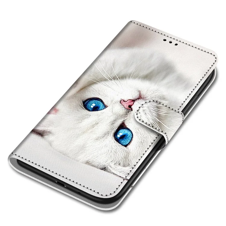 Funda de teléfono con estampado de patrón B-Style en piel sintética PU para Xiaomi Redmi 10A, soporte plegable ajustable y cartera de cuero - A34 Gatito Blanco