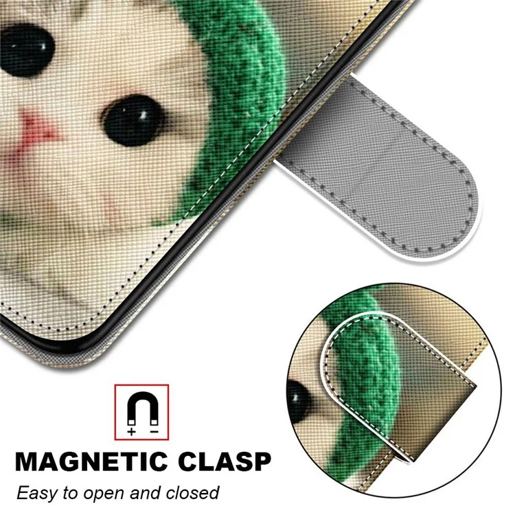 For Xiaomi 12 5G/12X 5G/12S 5G Wallet Case Pattern Printing PU Leather Bookstyle Stand Soft TPU Scratch Resistant Cover with Strap - A32 Kitten with Hat