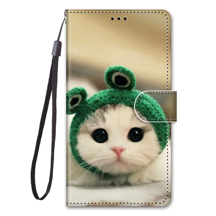 Für Xiaomi 12 5G/12X 5G/12S 5G Brieftaschenhülle Musterbedruckung PU-Leder Buchstilständer Weiche TPU-Kratzfeste Abdeckung mit Riemen - A32 Kätzchen mit Hut