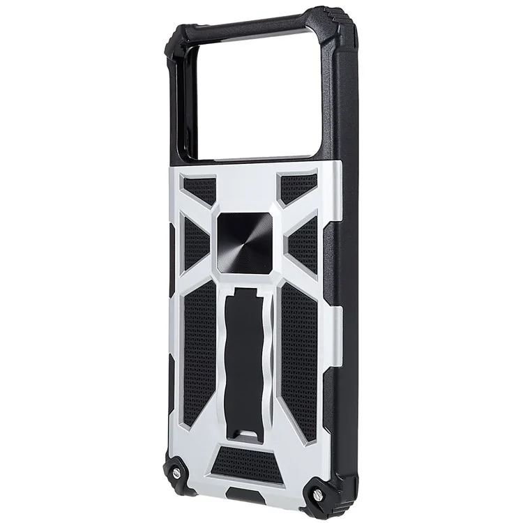 Für Xiaomi Poco X4 Pro 5G PC TPU Combo Armor Phone Case Vollschutz Anti-fall-kickstand Und Magnetmetallblech Hybridschale - Silber-