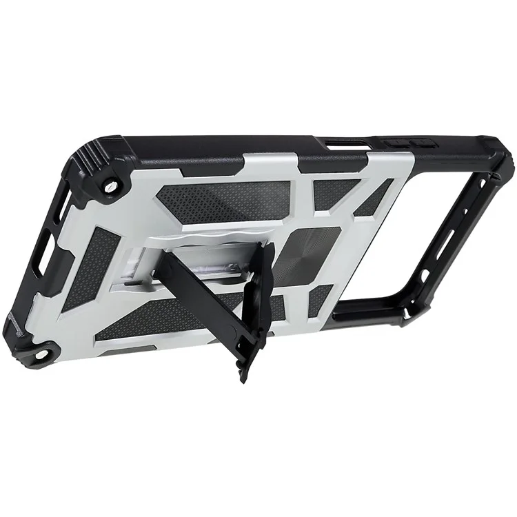 Für Xiaomi Poco X4 Pro 5G PC TPU Combo Armor Phone Case Vollschutz Anti-fall-kickstand Und Magnetmetallblech Hybridschale - Silber-