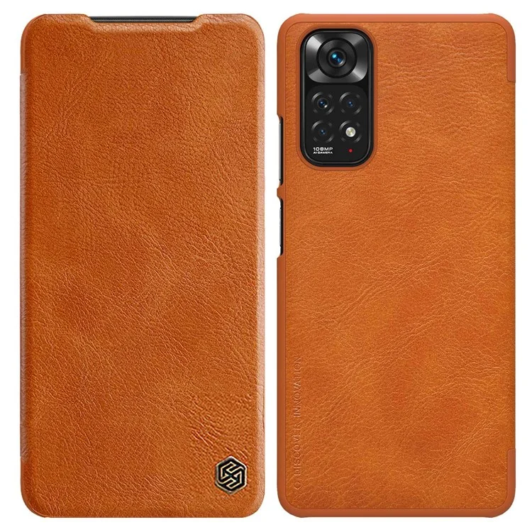 Serie Nillkin Qin Para Xiaomi Redmi Note 11S 4G PU Leather Folio Folio Flip Case Soportista Cubierta Protectora - Marrón