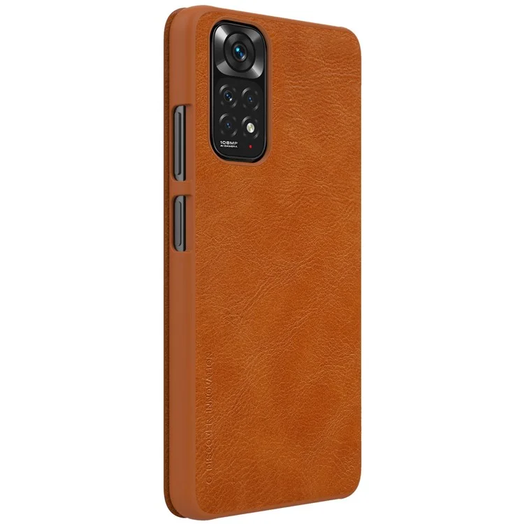 Serie Nillkin Qin Para Xiaomi Redmi Note 11S 4G PU Leather Folio Folio Flip Case Soportista Cubierta Protectora - Marrón