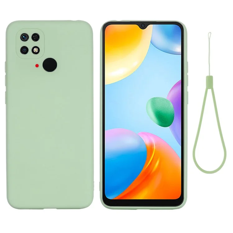 For Xiaomi Redmi 10C 4G Precise Cutouts Liquid Silicone Case Soft Microfiber Lining Drop Protection Slim Thin Cover with Strap - Green