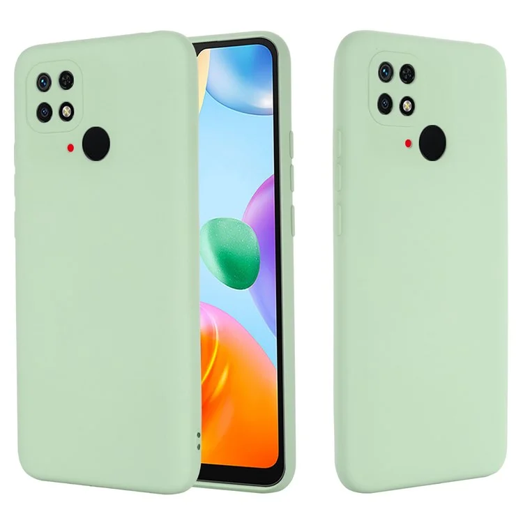 For Xiaomi Redmi 10C 4G Precise Cutouts Liquid Silicone Case Soft Microfiber Lining Drop Protection Slim Thin Cover with Strap - Green