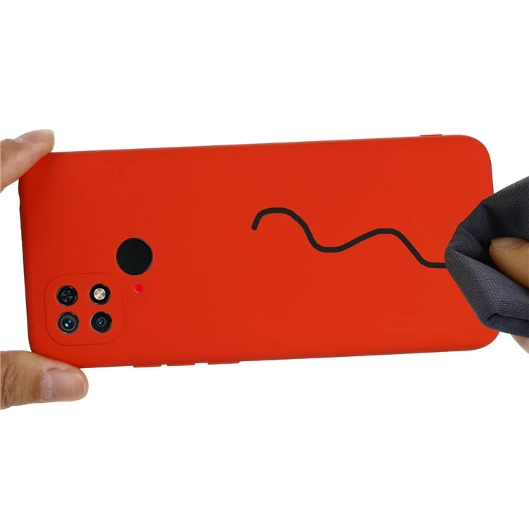 For Xiaomi Redmi 10C 4G Precise Cutouts Liquid Silicone Case Soft Microfiber Lining Drop Protection Slim Thin Cover with Strap - Red