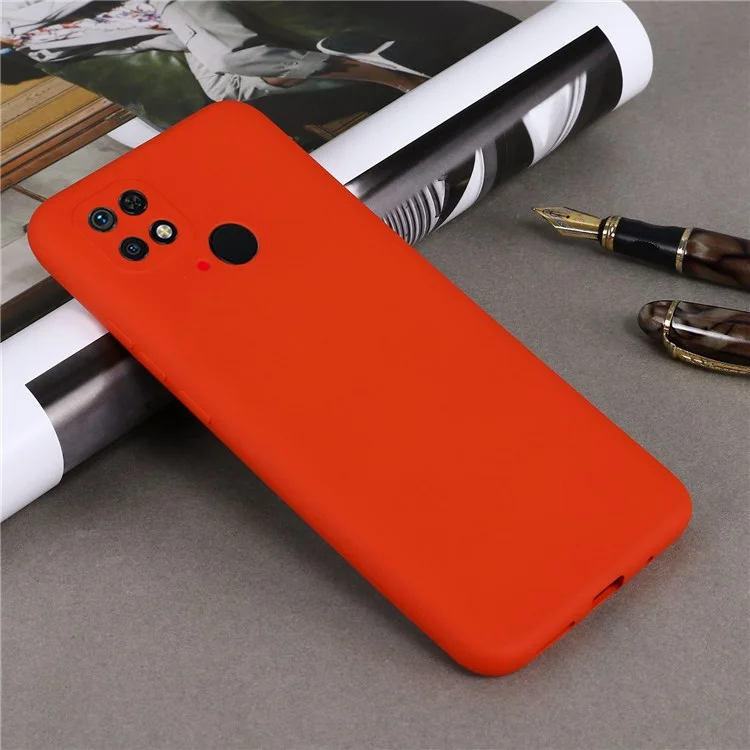For Xiaomi Redmi 10C 4G Precise Cutouts Liquid Silicone Case Soft Microfiber Lining Drop Protection Slim Thin Cover with Strap - Red