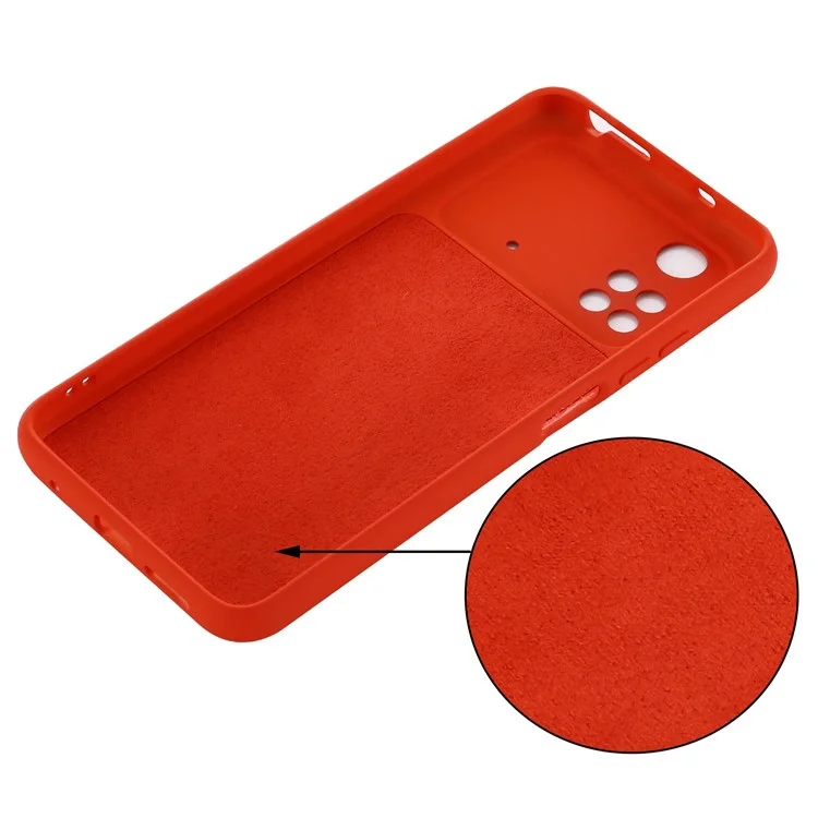 Para Xiaomi Poco M4 Pro 4G Skin Touch Liquid Silicone Case de Silicona Soft Microfibra Cortes Precisos Protección de la Cámara Protector de Teléfono Con Correa - Rojo