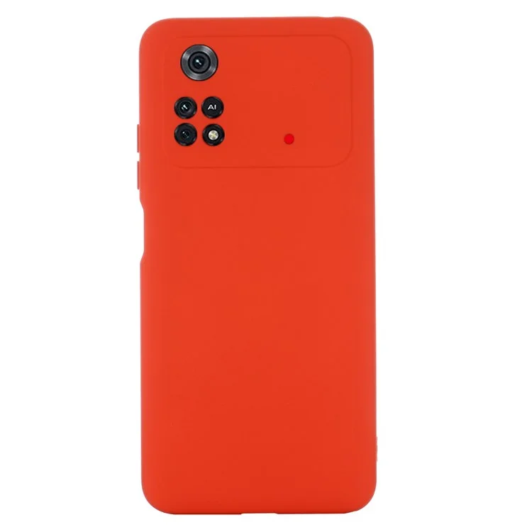 Para Xiaomi Poco M4 Pro 4G Skin Touch Liquid Silicone Case de Silicona Soft Microfibra Cortes Precisos Protección de la Cámara Protector de Teléfono Con Correa - Rojo