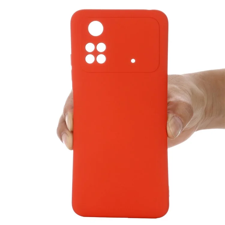 Para Xiaomi Poco M4 Pro 4G Skin Touch Liquid Silicone Case de Silicona Soft Microfibra Cortes Precisos Protección de la Cámara Protector de Teléfono Con Correa - Rojo