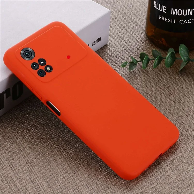 Para Xiaomi Poco M4 Pro 4G Skin Touch Liquid Silicone Case de Silicona Soft Microfibra Cortes Precisos Protección de la Cámara Protector de Teléfono Con Correa - Rojo