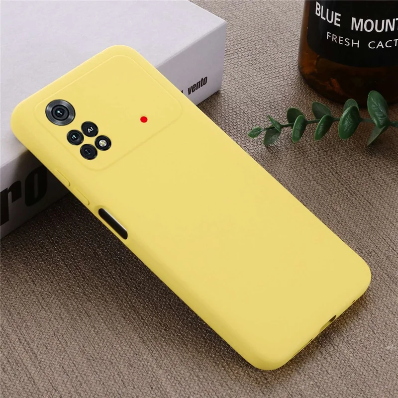 Para Xiaomi Poco M4 Pro 4G Skin Touch Liquid Silicone Case Soft Microfiber Lining Precise Cutouts Camera Protection Shockproof Phone Protector with Strap - Amarelo