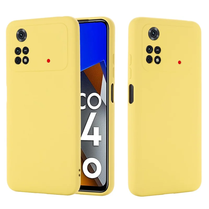 Para Xiaomi Poco M4 Pro 4G Skin Touch Liquid Silicone Case Soft Microfiber Lining Precise Cutouts Camera Protection Shockproof Phone Protector with Strap - Amarelo