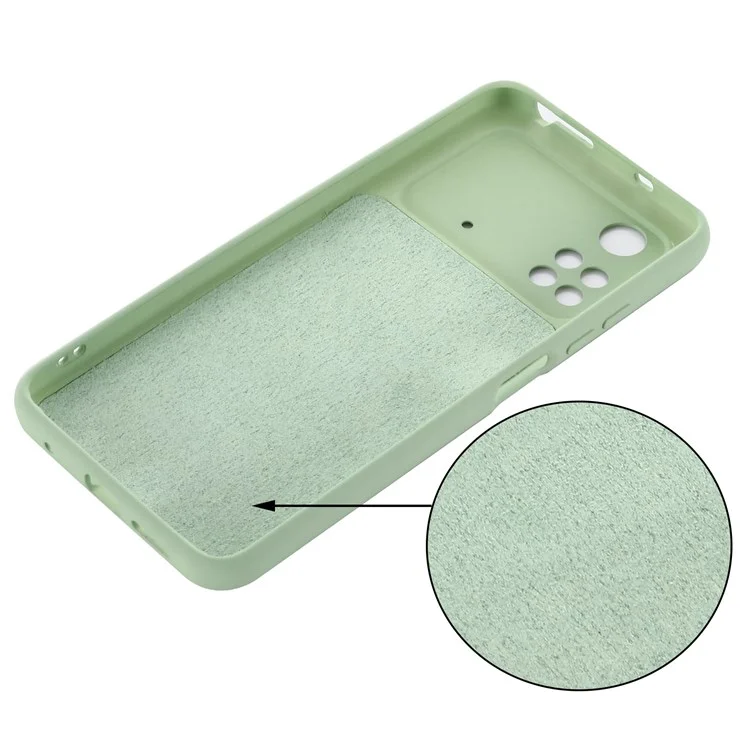 For Xiaomi Poco M4 Pro 4G Skin Touch Liquid Silicone Case Soft Microfiber Lining Precise Cutouts Camera Protection Shockproof Phone Protector with Strap - Green