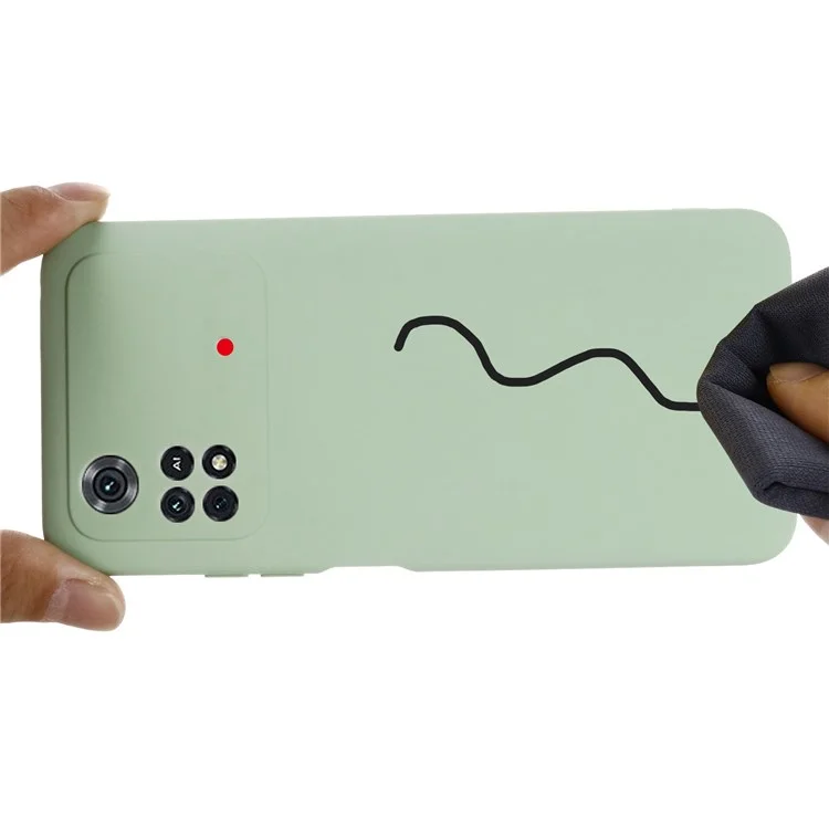 For Xiaomi Poco M4 Pro 4G Skin Touch Liquid Silicone Case Soft Microfiber Lining Precise Cutouts Camera Protection Shockproof Phone Protector with Strap - Green
