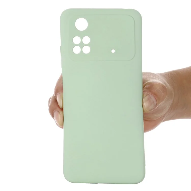 For Xiaomi Poco M4 Pro 4G Skin Touch Liquid Silicone Case Soft Microfiber Lining Precise Cutouts Camera Protection Shockproof Phone Protector with Strap - Green