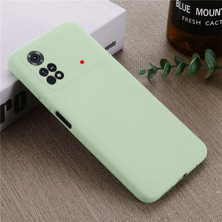 For Xiaomi Poco M4 Pro 4G Skin Touch Liquid Silicone Case Soft Microfiber Lining Precise Cutouts Camera Protection Shockproof Phone Protector with Strap - Green
