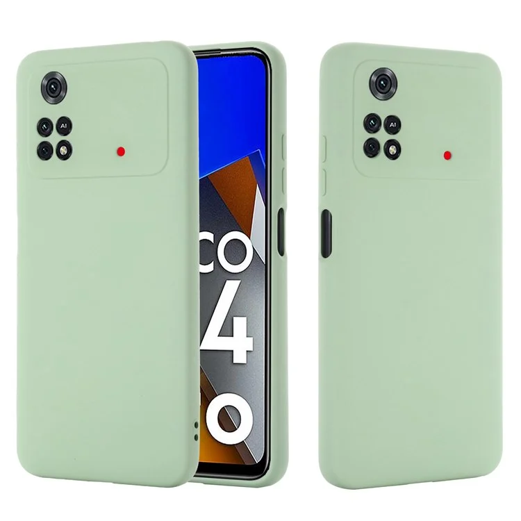 For Xiaomi Poco M4 Pro 4G Skin Touch Liquid Silicone Case Soft Microfiber Lining Precise Cutouts Camera Protection Shockproof Phone Protector with Strap - Green
