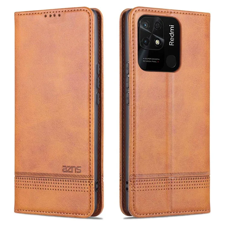 Azns Для Xiaomi Redmi 10C Магнитное Поглощение Кожа Кожа Flip Cover Tpu Bumper Swelet Stand Shock -resean Flip Case - Коричневый