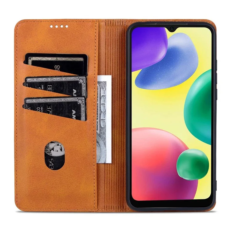Azns Для Xiaomi Redmi 10C Магнитное Поглощение Кожа Кожа Flip Cover Tpu Bumper Swelet Stand Shock -resean Flip Case - Коричневый