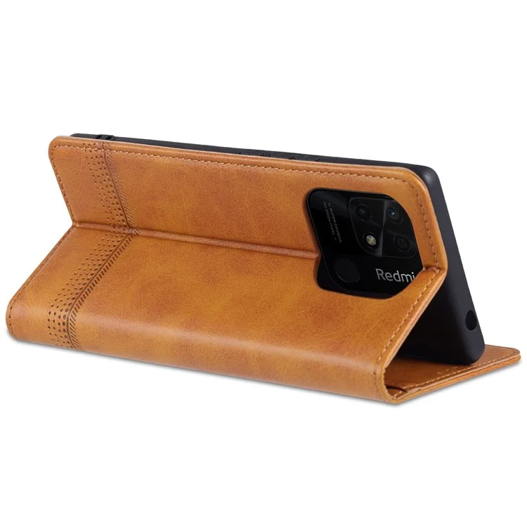 Azns Для Xiaomi Redmi 10C Магнитное Поглощение Кожа Кожа Flip Cover Tpu Bumper Swelet Stand Shock -resean Flip Case - Коричневый