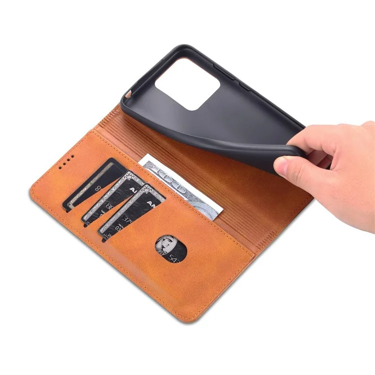 Azns Для Xiaomi Redmi 10C Магнитное Поглощение Кожа Кожа Flip Cover Tpu Bumper Swelet Stand Shock -resean Flip Case - Коричневый