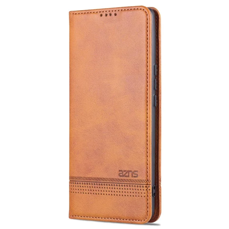 Azns Для Xiaomi Redmi 10C Магнитное Поглощение Кожа Кожа Flip Cover Tpu Bumper Swelet Stand Shock -resean Flip Case - Коричневый