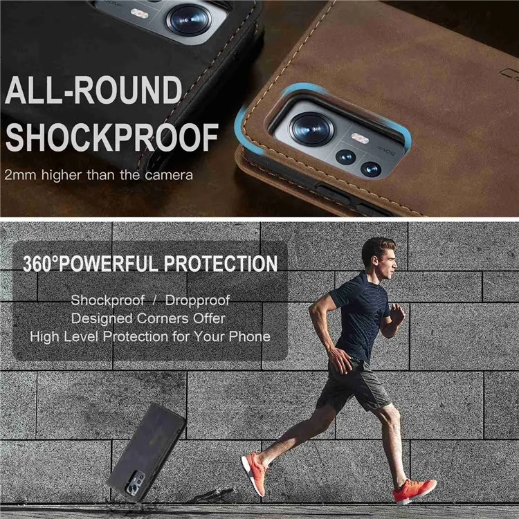 CASEME 013 Serie Custodia Antigraffio per Xiaomi 12 5G/12X 5G/12S 5G, Custodia Portafoglio Pelle PU Assorbente Automatico con Supporto Pieghevole - Nero