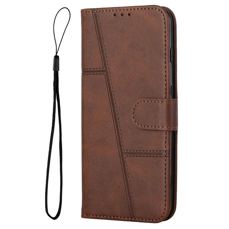Für Xiaomi Redmi 10A/Poco C31/Redmi 9C Stitching PU Leder Schutzhülle Wallet Funktion Folio Ständer Schockdicht Mit Riemen - Braun
