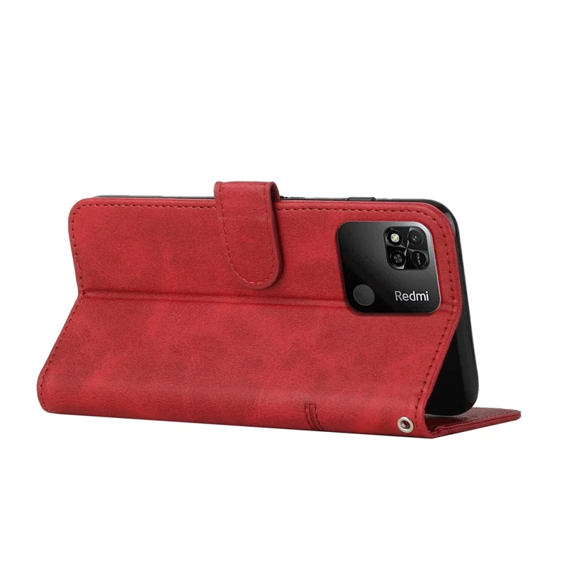 Para Xiaomi Redmi 10a/poco C31/Redmi 9C/9C NFC Cantce PU Caja Protectora de Cuero Función de Folio Cubierta a Prueba de Choque Con Correa - Rojo