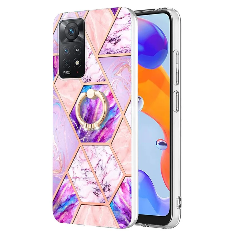 Funda trasera con soporte plegable y carcasa TPU de mármol combinado para Xiaomi Redmi Note 12 Pro 4G / 11 Pro 4G (Mediatek) / Note 11 Pro 5G (Qualcomm) - Morado claro
