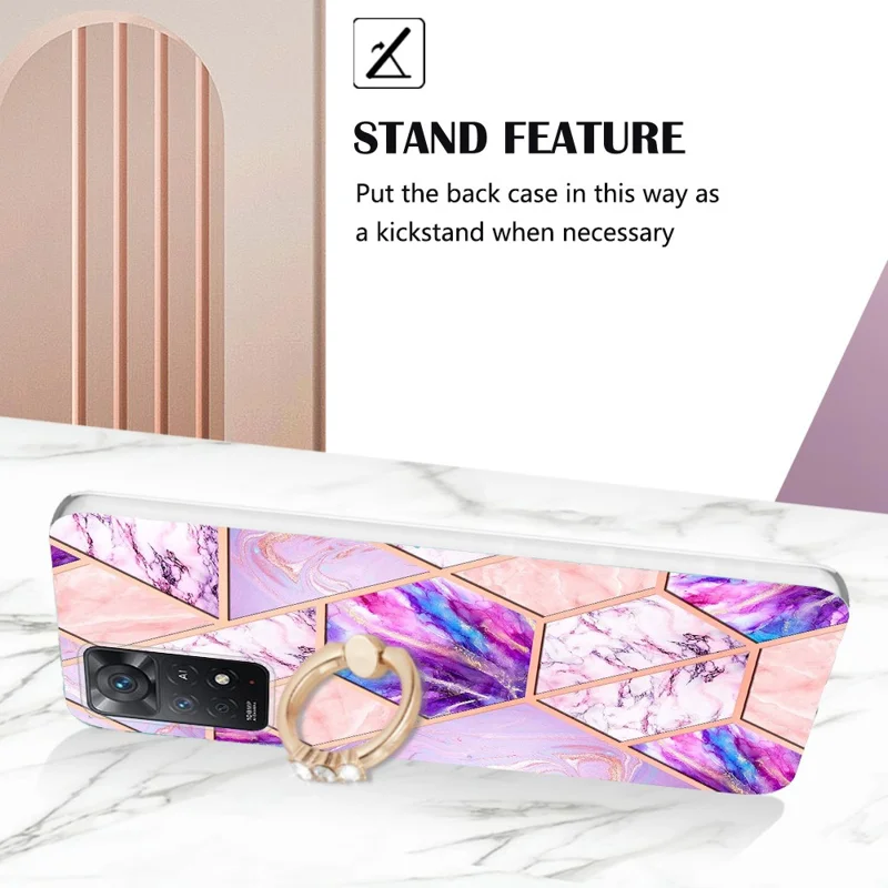 Funda trasera con soporte plegable y carcasa TPU de mármol combinado para Xiaomi Redmi Note 12 Pro 4G / 11 Pro 4G (Mediatek) / Note 11 Pro 5G (Qualcomm) - Morado claro