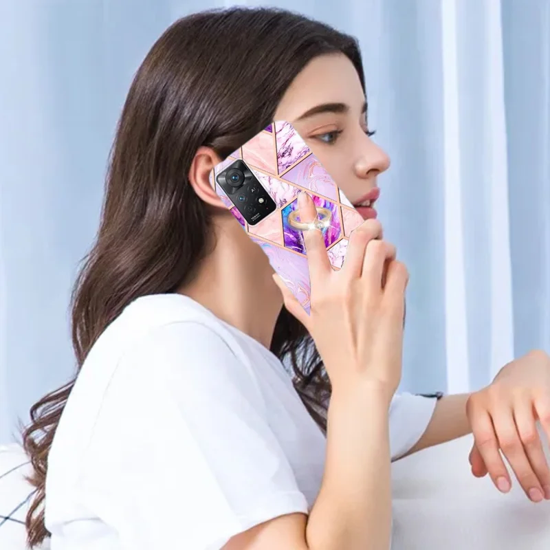 Funda trasera con soporte plegable y carcasa TPU de mármol combinado para Xiaomi Redmi Note 12 Pro 4G / 11 Pro 4G (Mediatek) / Note 11 Pro 5G (Qualcomm) - Morado claro