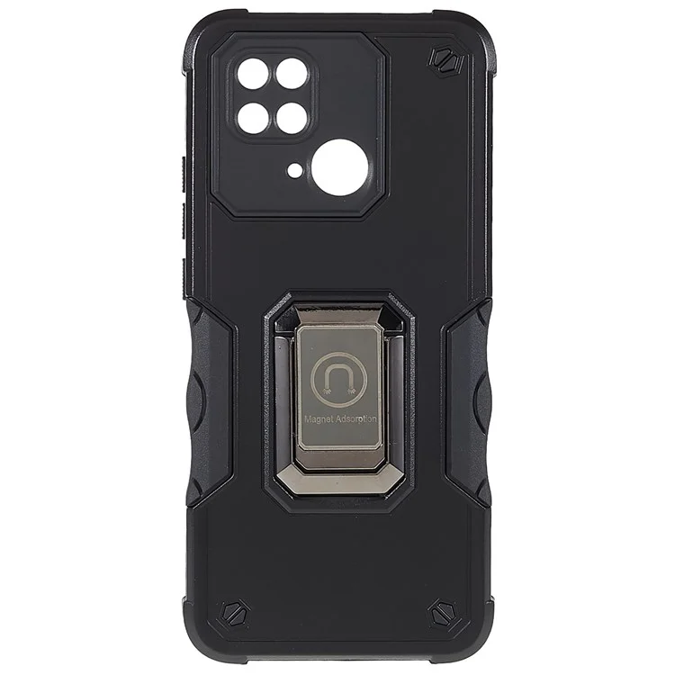 For Xiaomi Redmi 10C 4G Hard PC Soft TPU Phone Case Finger Ring Holder Kickstand Protective Cover - Black