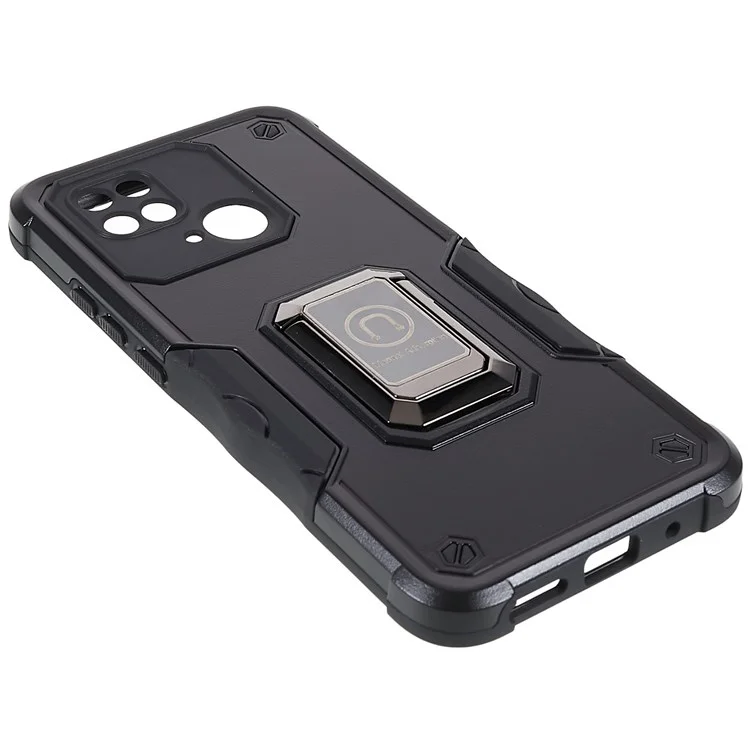 For Xiaomi Redmi 10C 4G Hard PC Soft TPU Phone Case Finger Ring Holder Kickstand Protective Cover - Black