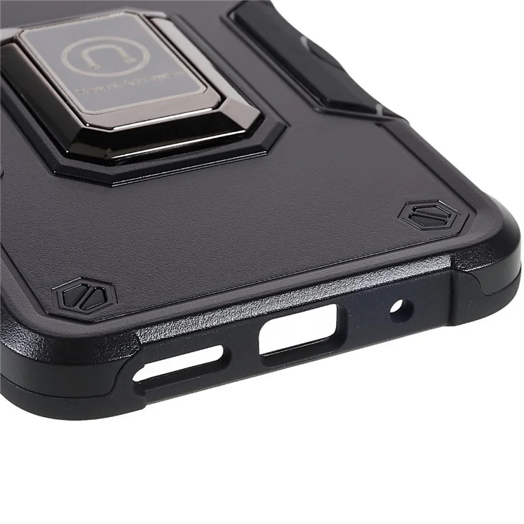 For Xiaomi Redmi 10C 4G Hard PC Soft TPU Phone Case Finger Ring Holder Kickstand Protective Cover - Black