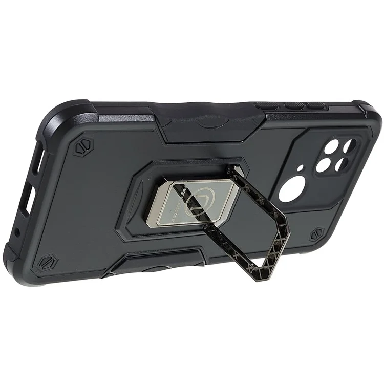 For Xiaomi Redmi 10C 4G Hard PC Soft TPU Phone Case Finger Ring Holder Kickstand Protective Cover - Black