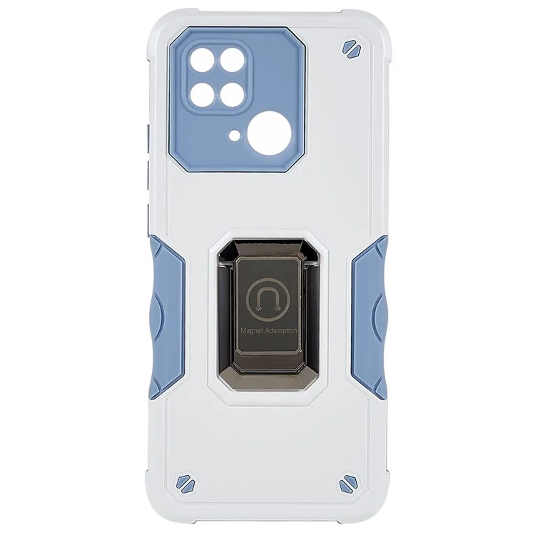 For Xiaomi Redmi 10C 4G Hard PC Soft TPU Phone Case Finger Ring Holder Kickstand Protective Cover - Silver