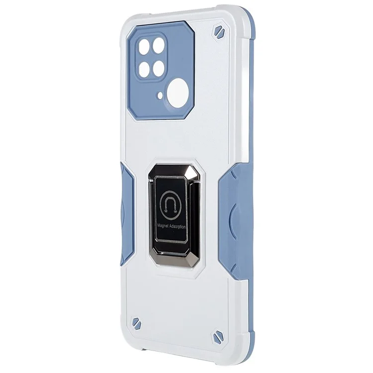 For Xiaomi Redmi 10C 4G Hard PC Soft TPU Phone Case Finger Ring Holder Kickstand Protective Cover - Silver