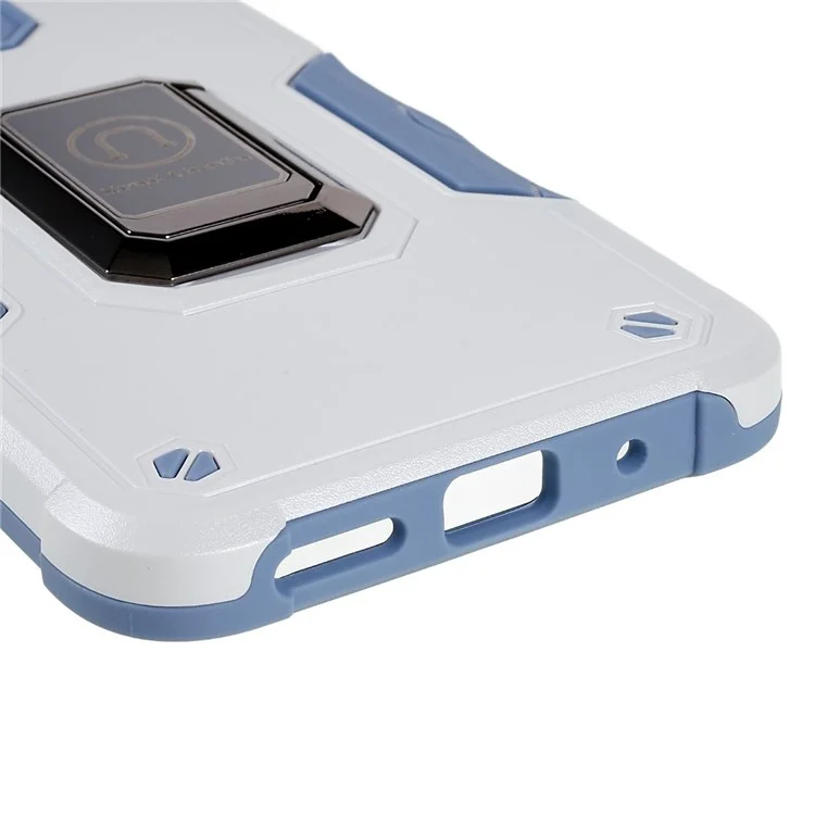 For Xiaomi Redmi 10C 4G Hard PC Soft TPU Phone Case Finger Ring Holder Kickstand Protective Cover - Silver