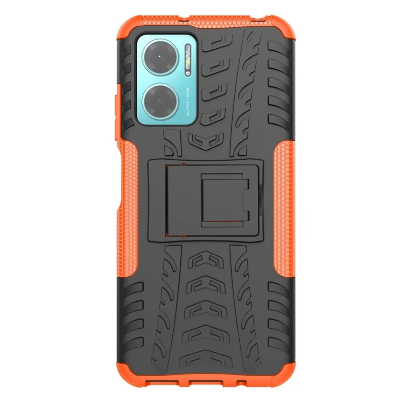 For Xiaomi Redmi Note 11E 5G / 10 5G / 10 Prime+ 5G Tire Texture Shock-Absorption Cover Kickstand Combo PC+TPU Dual Layer Design Protective Phone Case - Orange