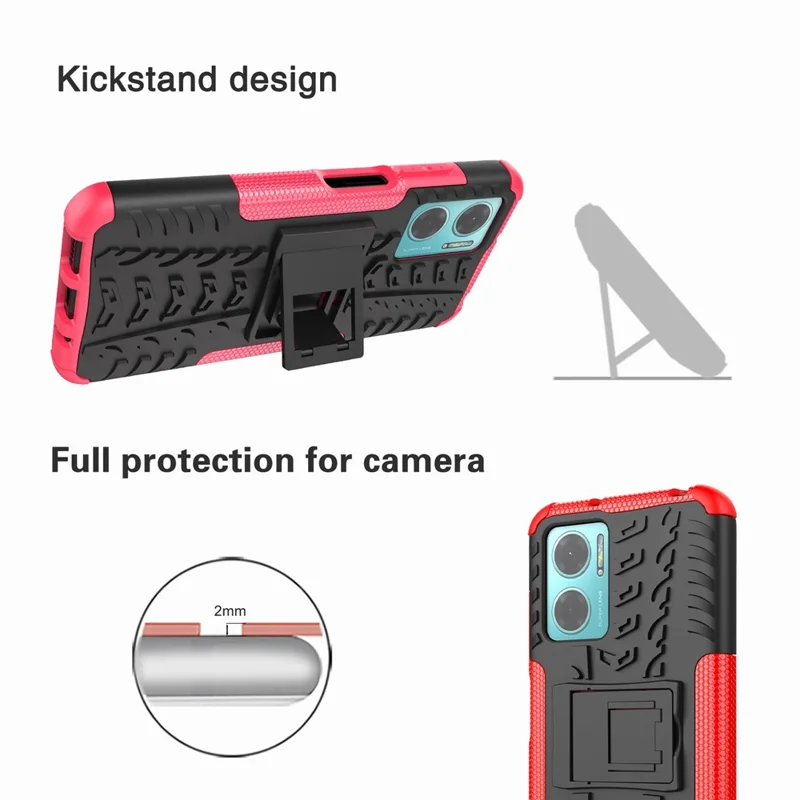 For Xiaomi Redmi Note 11E 5G / 10 5G / 10 Prime+ 5G Tire Texture Shock-Absorption Cover Kickstand Combo PC+TPU Dual Layer Design Protective Phone Case - Orange
