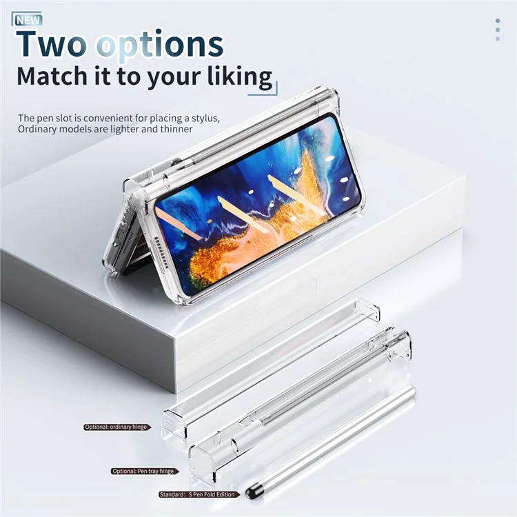For Xiaomi Mi Mix Fold Electroplating Hard PC Folding Phone Case Pen Slot Hinge Protective Cover with Tempered Glass Film and Stylus Pen - Transparent