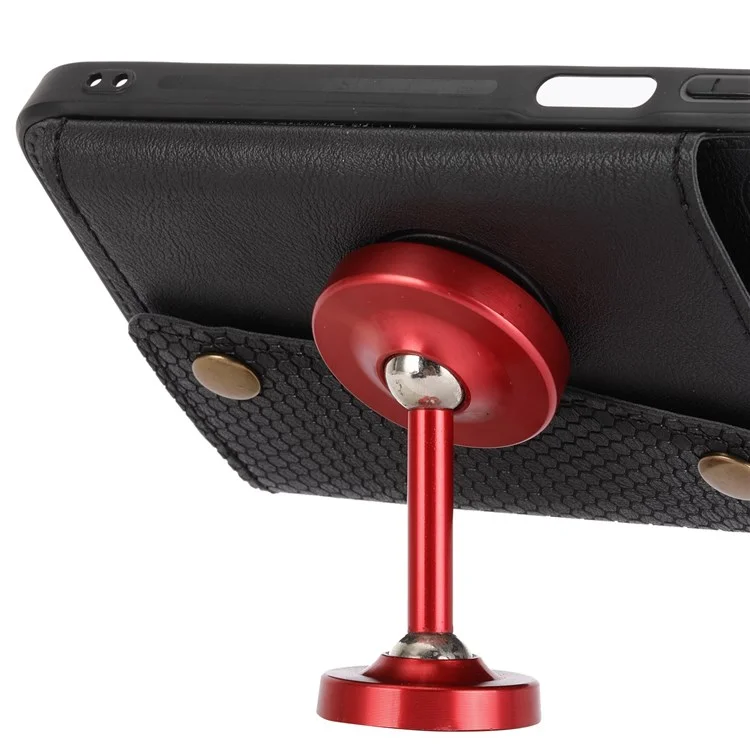 Für Xiaomi 12 5G/12X 5G/12S 5G Kickstand Card Slots Design abriebfeste PU-Leder beschichtete TPU-Handyhülle mit eingebautem Metallblech - Schwarz