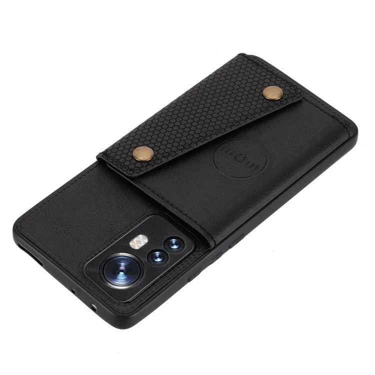 For Xiaomi 12 Pro 5G/12S Pro 5G/12 Pro (Dimensity) 5G Scratch-resistant Kickstand Card Slots Design PU Leather Coated TPU Mobile Phone Case with Built-in Metal Sheet - Black